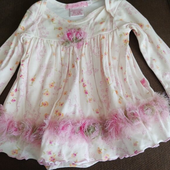 Long Sleeve Size 18 Mo. Girl's Onesie Dress W/Rosettes & Eyelash Trim - Picture 1 of 7
